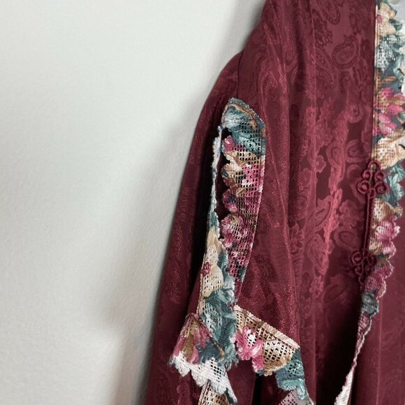 Val Mode Lingerie Red Brocade Short Robe Lace Trim Vintage Size Medium - Picture 4 of 6